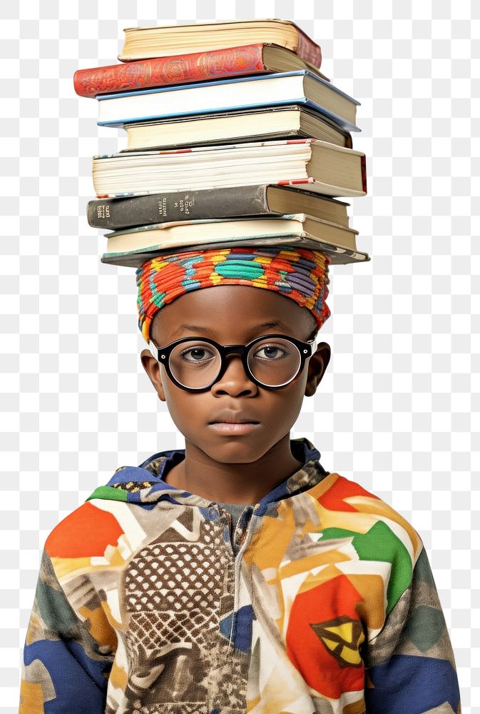 PNG African child with glasses book publication portrait. AI generated Image by rawpixel.