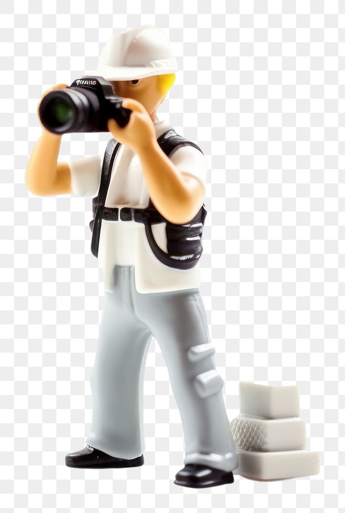 PNG Photographer figurine white background photography. AI generated Image by rawpixel.