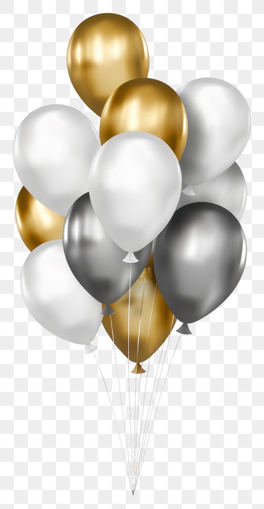 PNG White and gold party balloons Balloons air isolated celebration anniversary decoration. AI generated Image by rawpixel.
