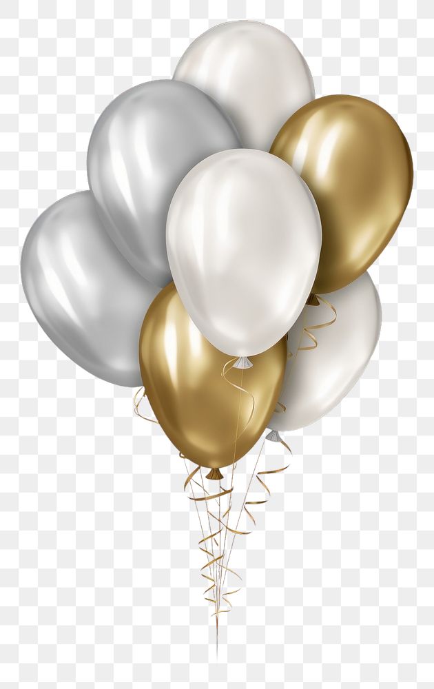 PNG White and gold party balloons Balloons air isolated celebration anniversary accessories. AI generated Image by rawpixel.