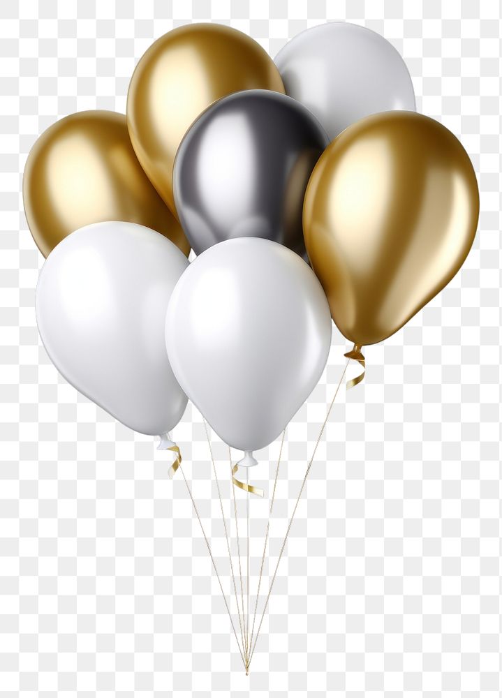 PNG White and gold party balloons Balloons air isolated celebration anniversary decoration. AI generated Image by rawpixel.