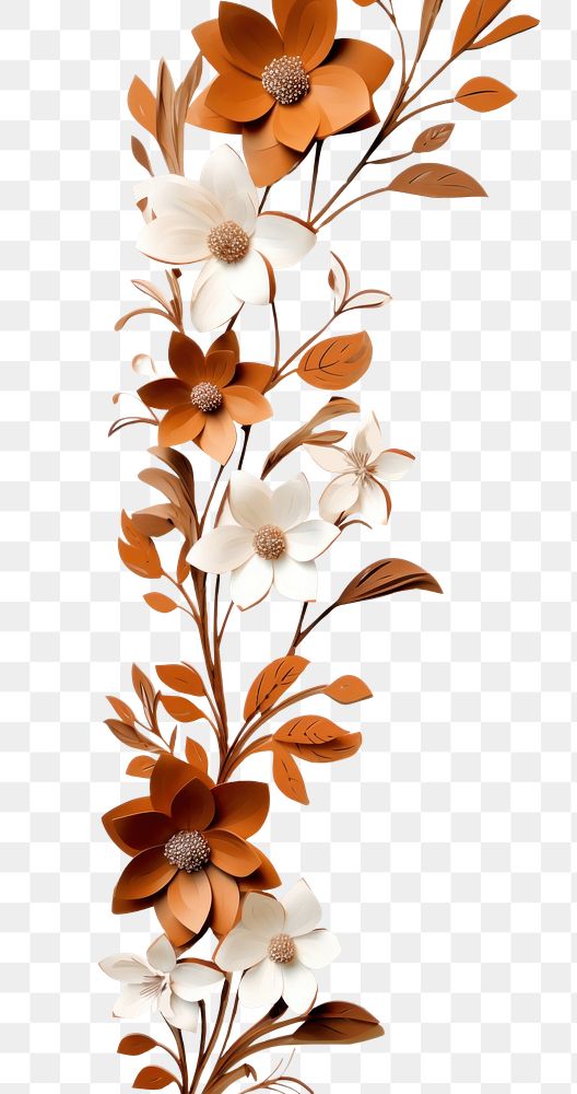PNG Brown pattern flower white. AI generated Image by rawpixel.