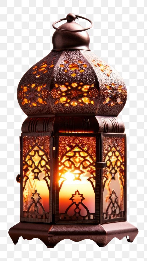PNG Ornamental Arabic lantern with burning candle glowing lamp illuminated decoration. AI generated Image by rawpixel.