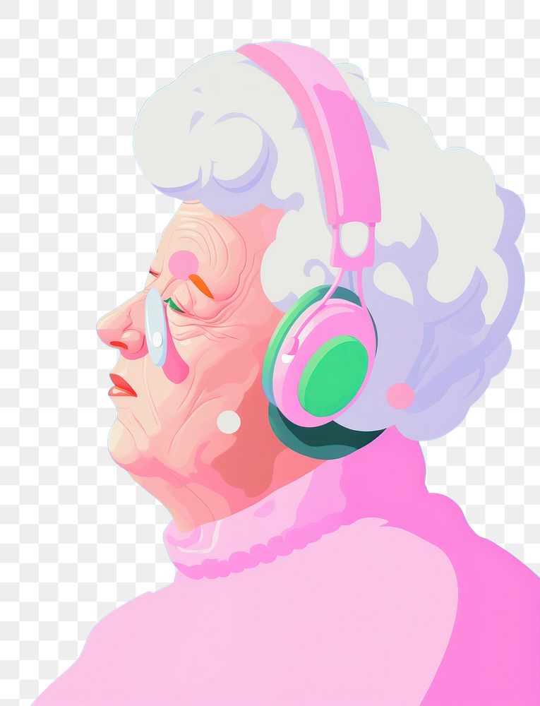 PNG A elder woman headphones portrait headset. AI generated Image by rawpixel.