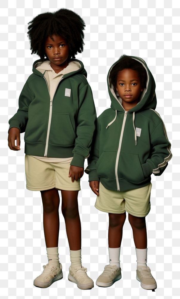 PNG A two black kids wearing hoody in the green room carry tennis equipment sweatshirt child cute. AI generated Image by…