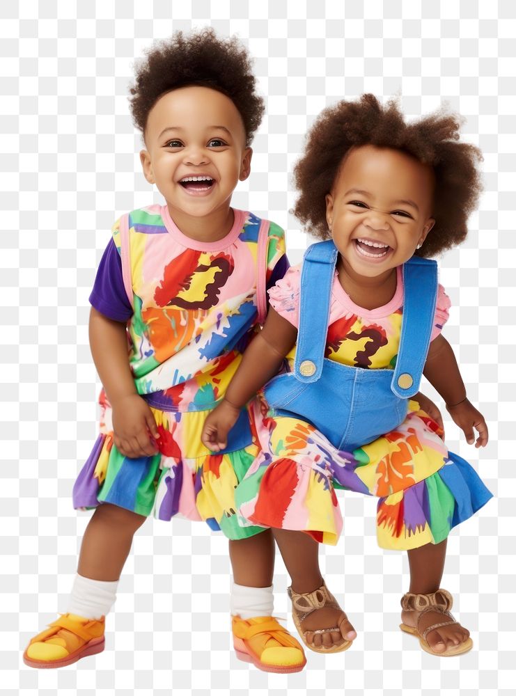PNG A two little black kids in colorful outfit photography laughing portrait. AI generated Image by rawpixel.
