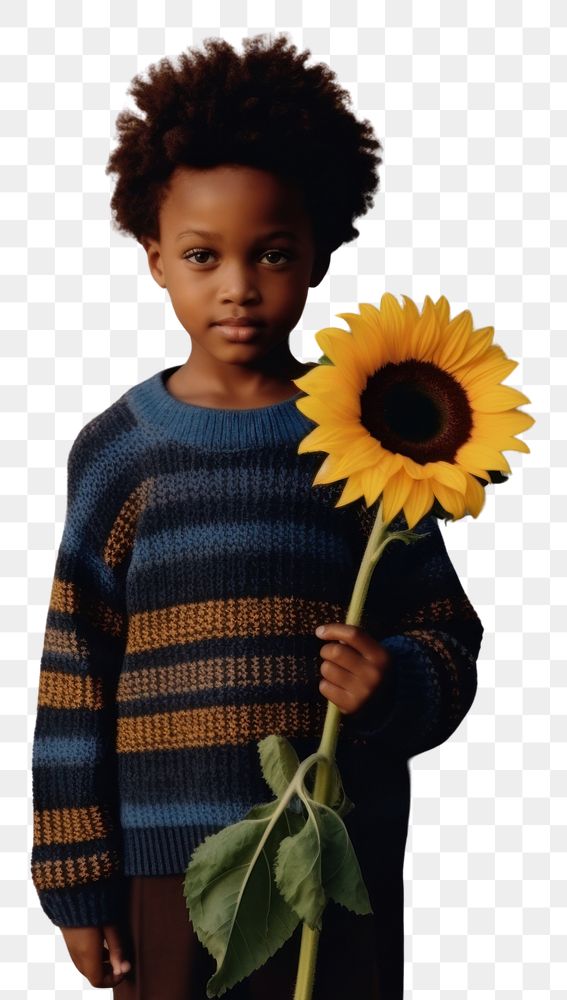 PNG A black boy carry a big sunflower photography portrait sweater. AI generated Image by rawpixel.