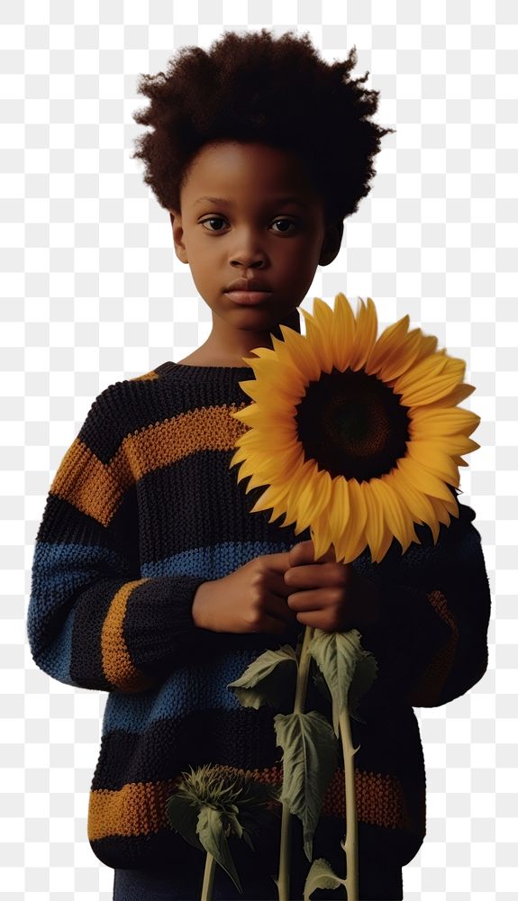 PNG A black boy carry a big sunflower photography portrait plant. AI generated Image by rawpixel.
