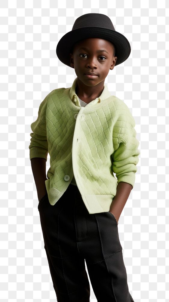 PNG A black boy wearing hat sweater sleeve cute. 