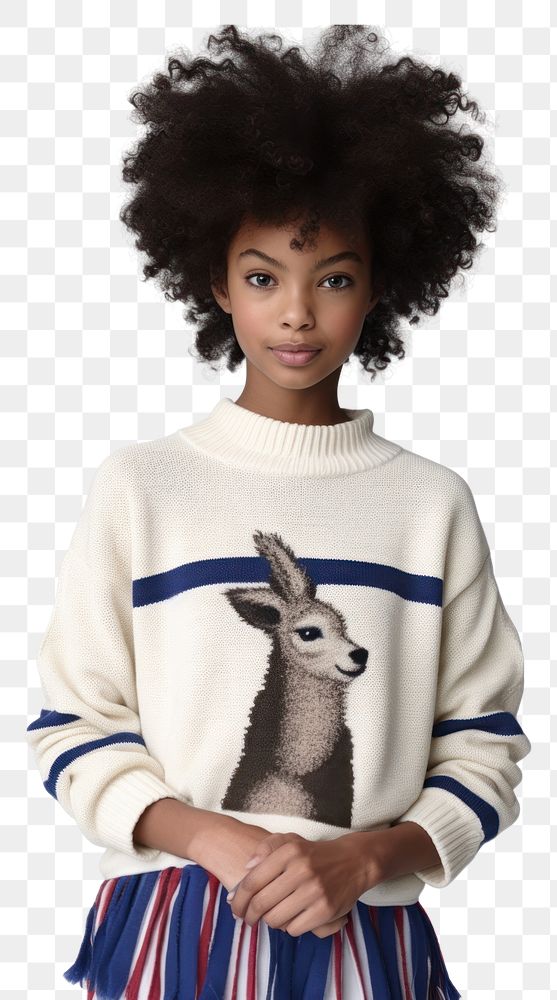 PNG A black girl wearing alpaca shirt photography portrait sweater. AI generated Image by rawpixel.