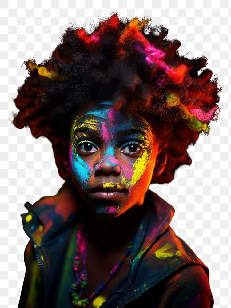 PNG A little black boy wear face painting in neon color photography portrait adult. AI generated Image by rawpixel.