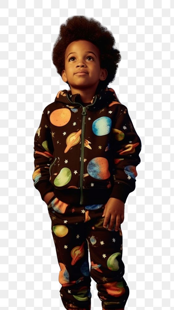 PNG A little black boy wearing cute galaxy pattern outfit photography portrait child. AI generated Image by rawpixel.