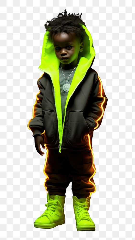 PNG A little black boy wearing neon outfit photography sweatshirt portrait. AI generated Image by rawpixel.