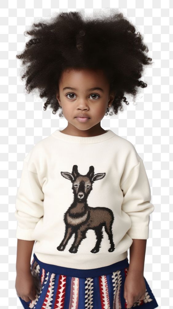 PNG A little black girl wearing alpaca shirt photography portrait sweater. AI generated Image by rawpixel.