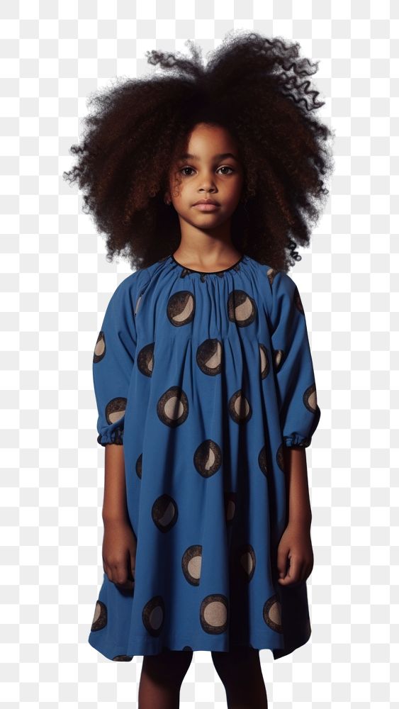 PNG A little black girl wearing cute blue dress with moon pattern hairstyle innocence elegance. AI generated Image by…