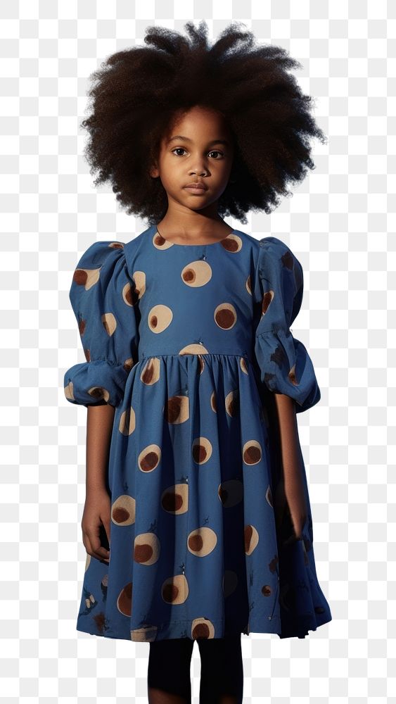 PNG A little black girl wearing cute blue dress with moon pattern hairstyle happiness innocence. AI generated Image by…