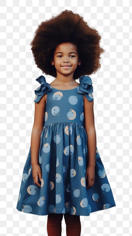 PNG A little black girl wearing cute blue dress with moon pattern photography portrait child. AI generated Image by rawpixel.
