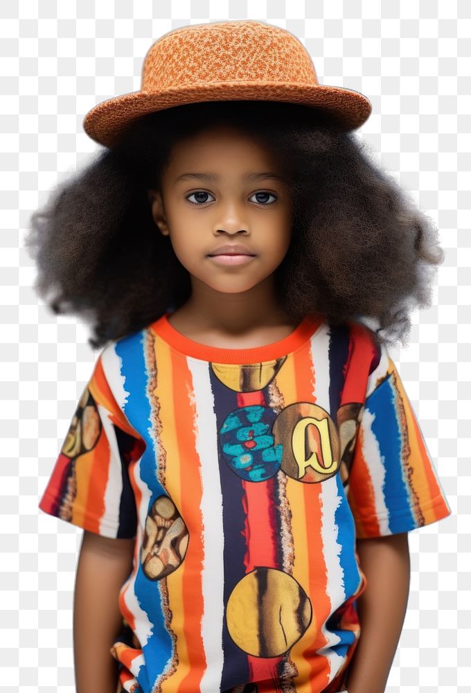 PNG A little black girl wearing colorful shirt and a hat photography portrait child. AI generated Image by rawpixel.