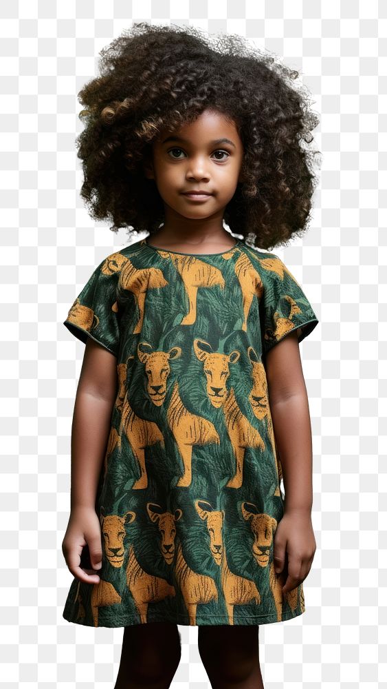 PNG A little black girl wearing tiger pattern dress child cute kid. AI generated Image by rawpixel.