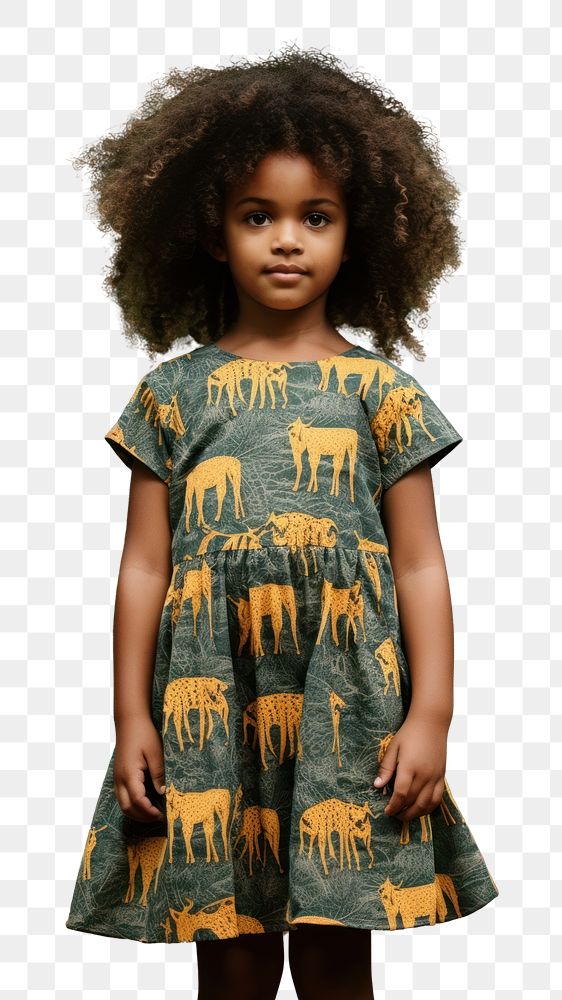 PNG A little black girl wearing tiger pattern dress child cute tree. AI generated Image by rawpixel.