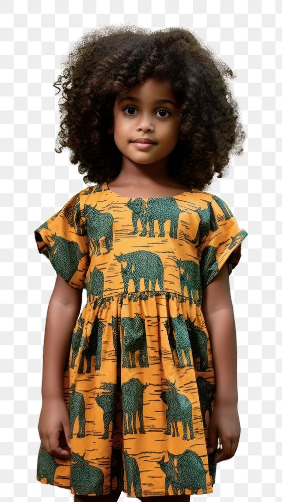 PNG A little black girl wearing tiger pattern dress child cute kid. 