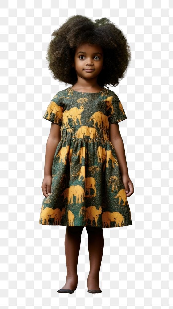 PNG A little black girl wearing tiger pattern dress child cute tree. AI generated Image by rawpixel.