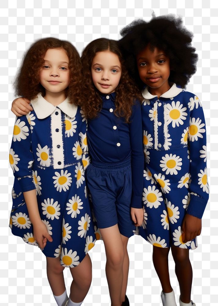 PNG Little three black girl big daisy pattern navy shirt photography portrait child. AI generated Image by rawpixel.