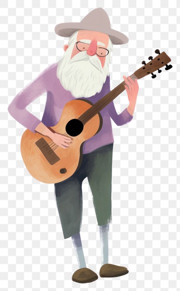 PNG Old man playing guitar musician cartoon white background. AI generated Image by rawpixel.