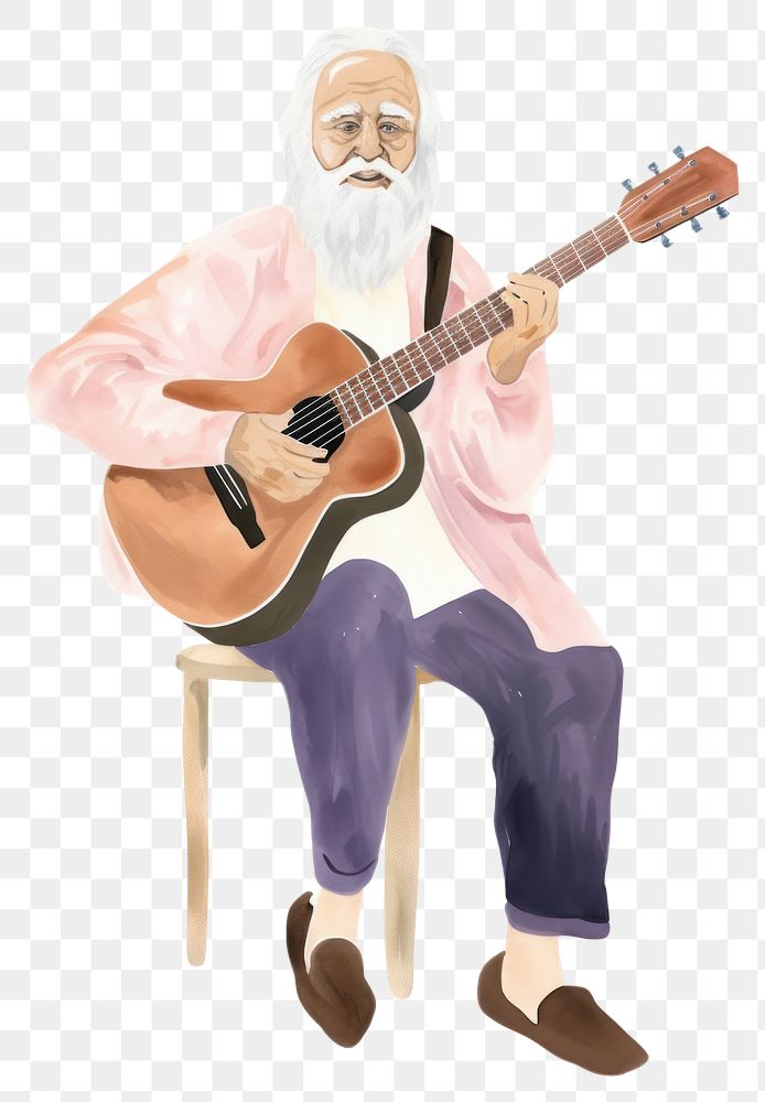 PNG Old man playing guitar musician adult white background. AI generated Image by rawpixel.