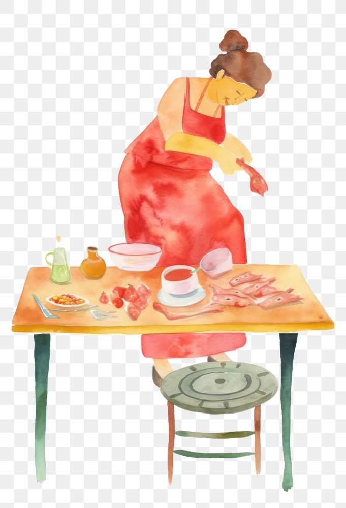 PNG Mother cooking painting table food. AI generated Image by rawpixel.