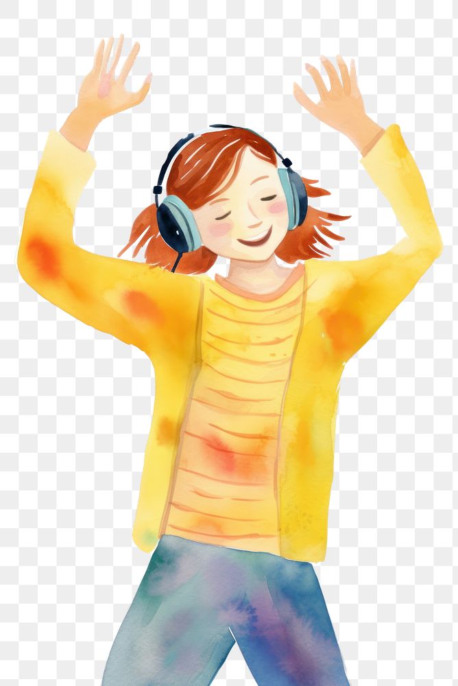 PNG Smiling girl listen music painting portrait white background. AI generated Image by rawpixel.
