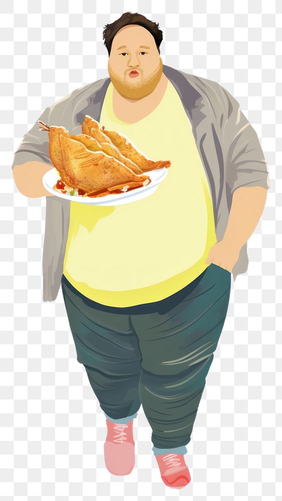 PNG Plus size man with eating fried chicken adult food white background. AI generated Image by rawpixel.