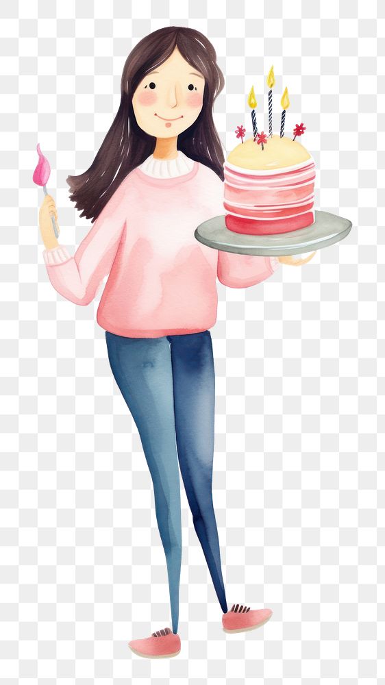 PNG Woman holding small birthday cake dessert food white background. AI generated Image by rawpixel.