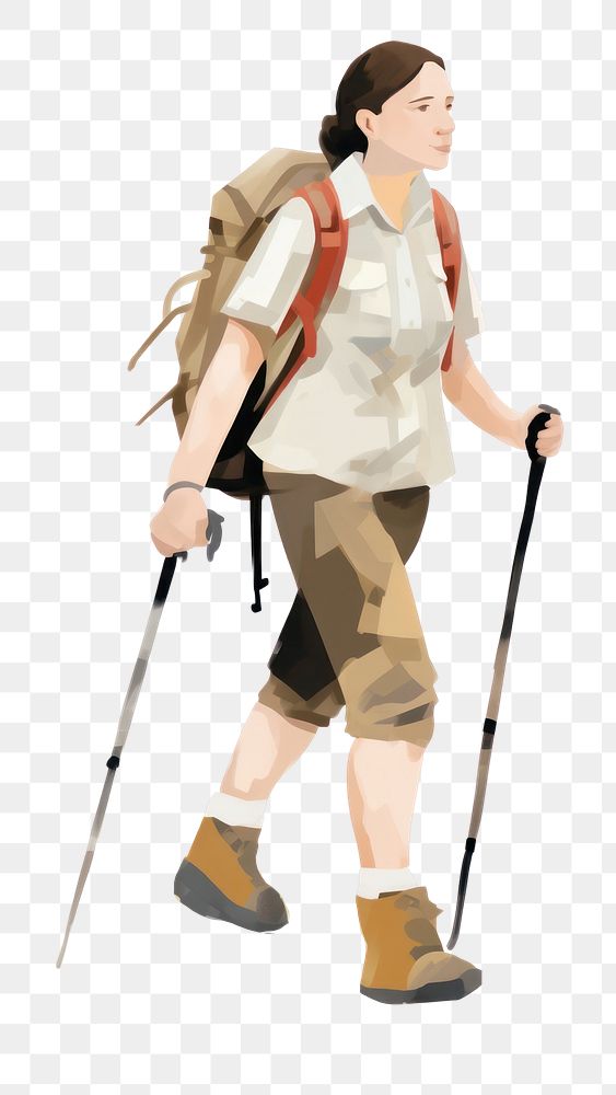 PNG Woman hiker backpack walking white background. AI generated Image by rawpixel.