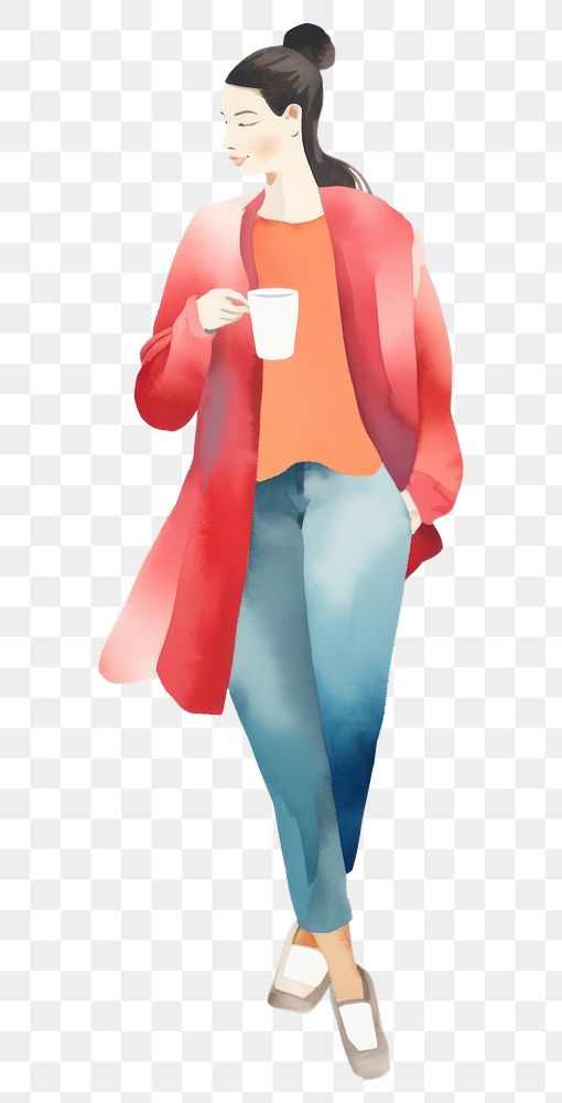 PNG Young adult woman enjoying coffee cup walking sleeve white background. AI generated Image by rawpixel.