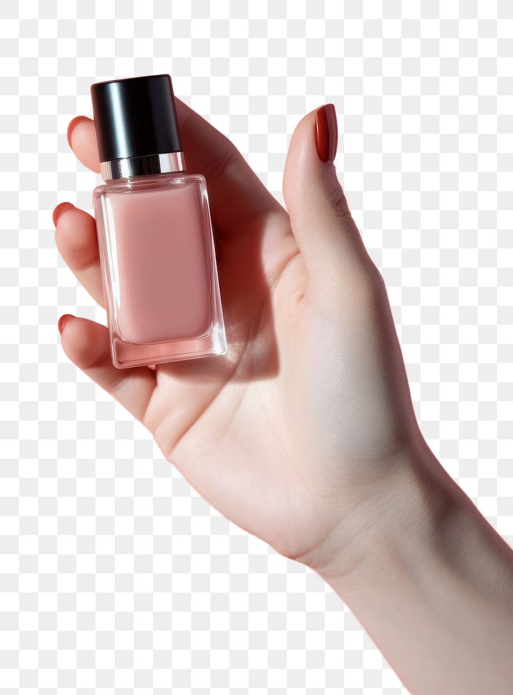 PNG Nail polish bottle cosmetics perfume holding. AI generated Image by rawpixel.