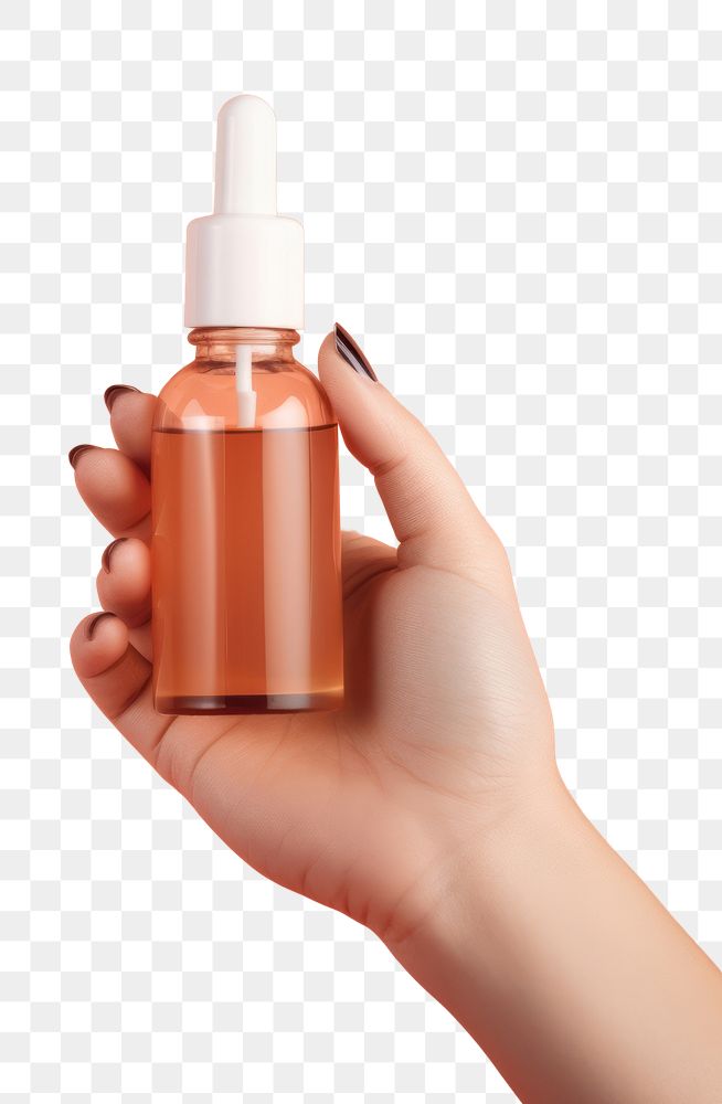 PNG Skincare dropper bottle cosmetics holding hand. AI generated Image by rawpixel.