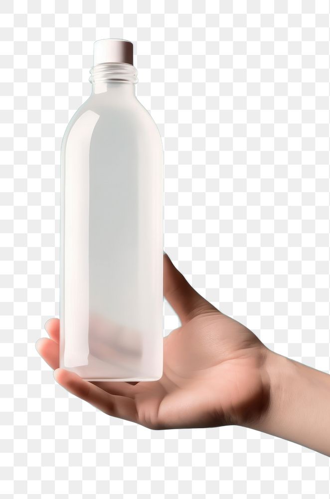 PNG Glass bottle holding hand refreshment. AI generated Image by rawpixel.