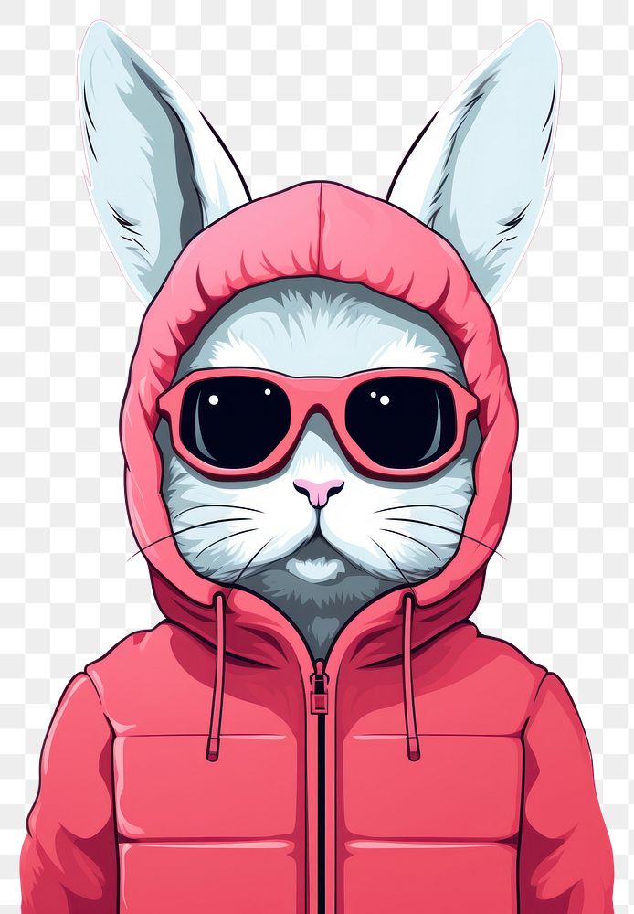 PNG  Baby rabbit wear glassesn sweatshirt jacket hood. AI generated Image by rawpixel.