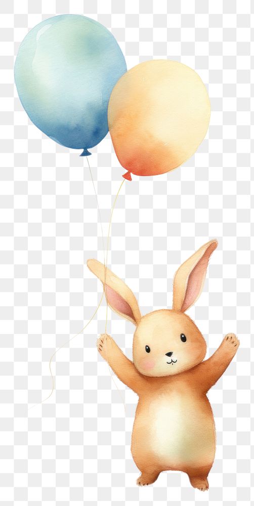 PNG Happy rabbit celebrating balloon animal cute. AI generated Image by rawpixel.