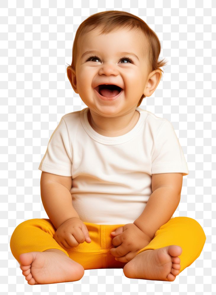 PNG  Baby sitting and laughing portrait relaxation happiness. AI generated Image by rawpixel.