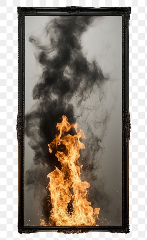 PNG Burning painting frame fireplace black destruction. AI generated Image by rawpixel.