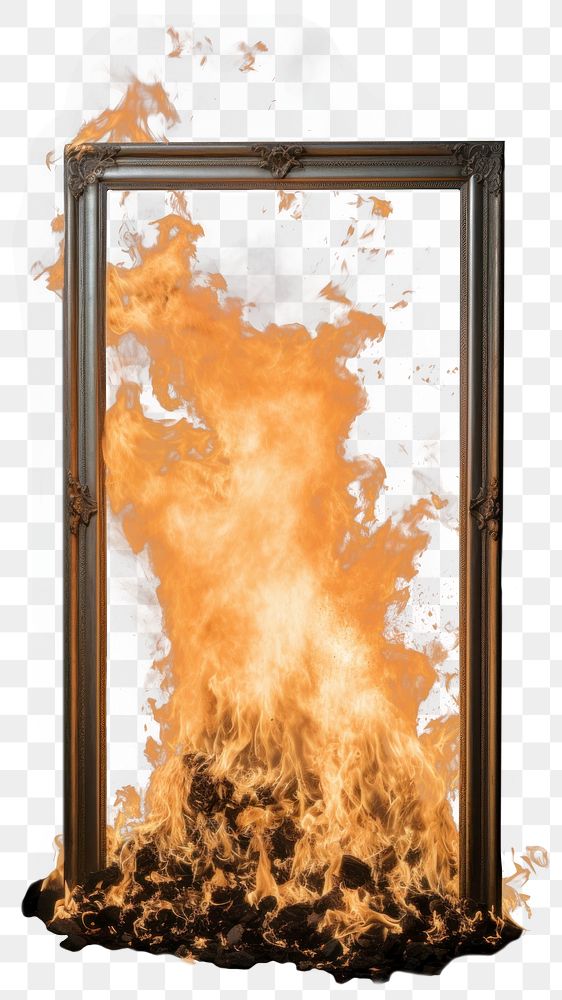 PNG Burning painting frame fireplace destruction explosion. AI generated Image by rawpixel.