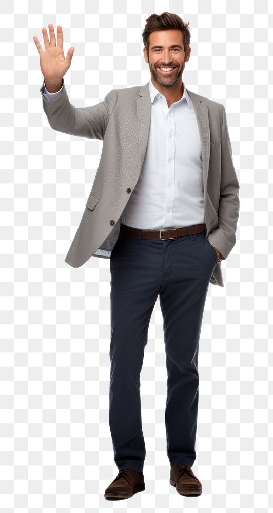 PNG  Man with welcoming gesture standing blazer adult. AI generated Image by rawpixel.