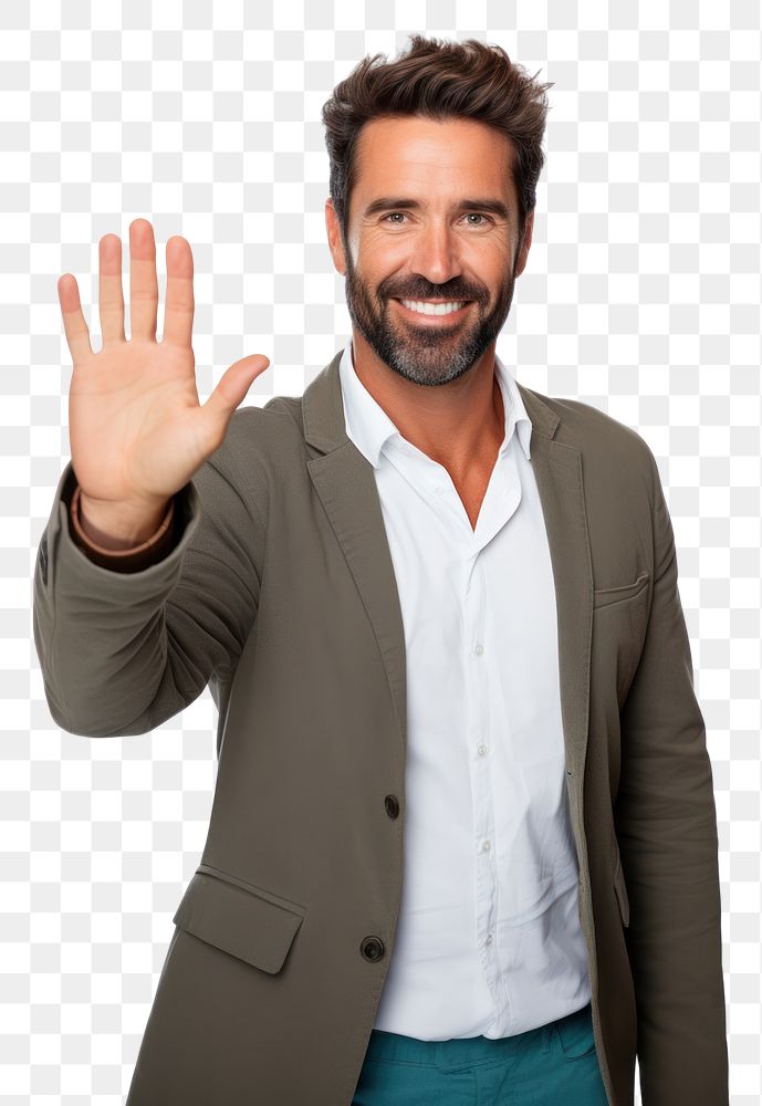 PNG  Man with welcoming gesture finger adult smile. AI generated Image by rawpixel.