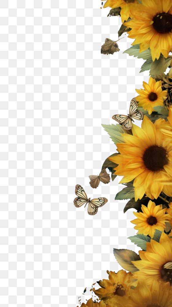 PNG Sunflower backgrounds butterfly outdoors. AI generated Image by rawpixel.
