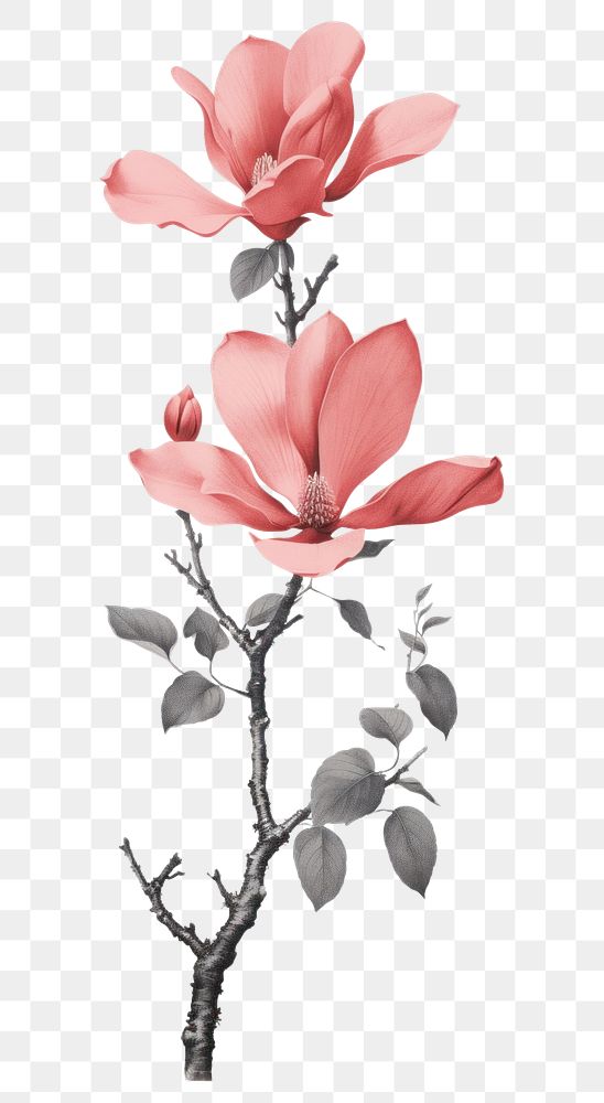PNG Vintage magnolia blossom drawing flower. AI generated Image by rawpixel.