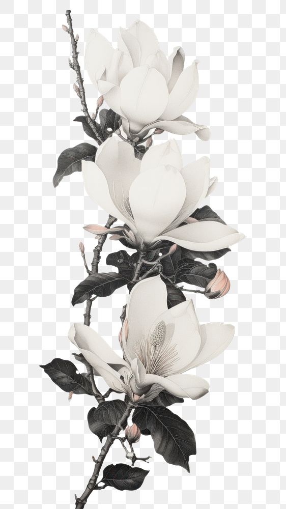 PNG Vintage magnolia graphics blossom drawing. AI generated Image by rawpixel.