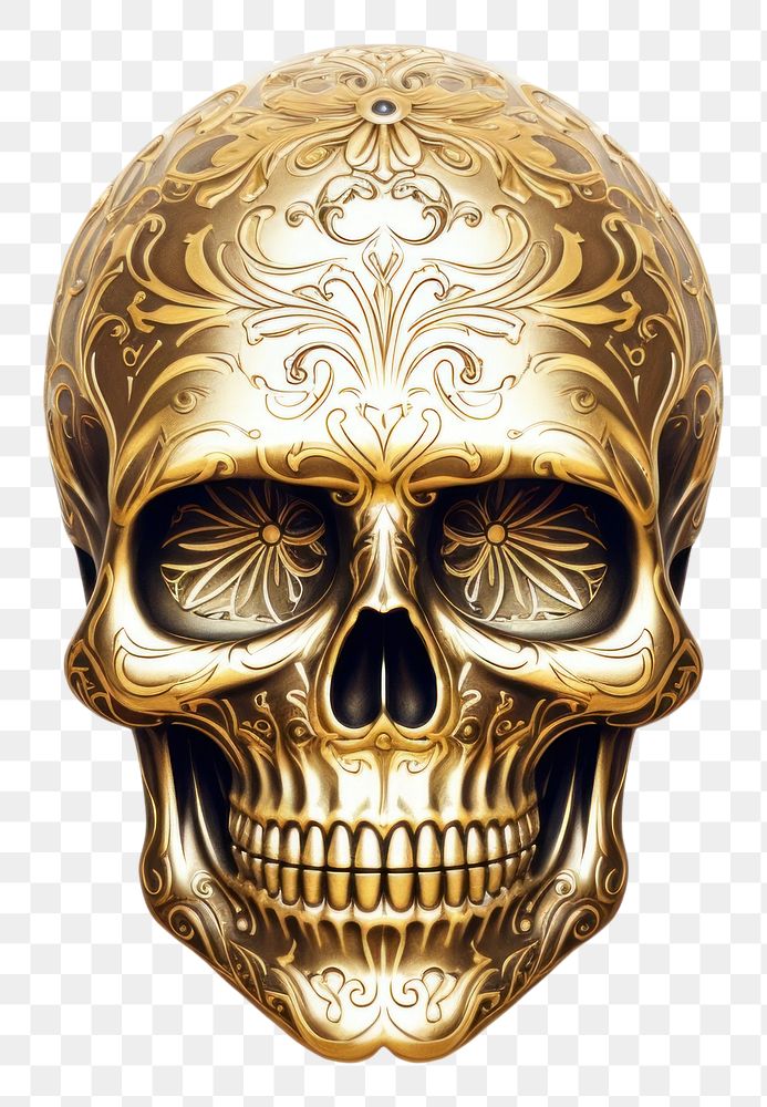 PNG Gold skull white background accessories creativity. AI generated Image by rawpixel.