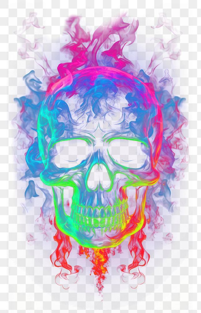 PNG Neon smoke in the outline of a skull purple fire accessories. AI generated Image by rawpixel.